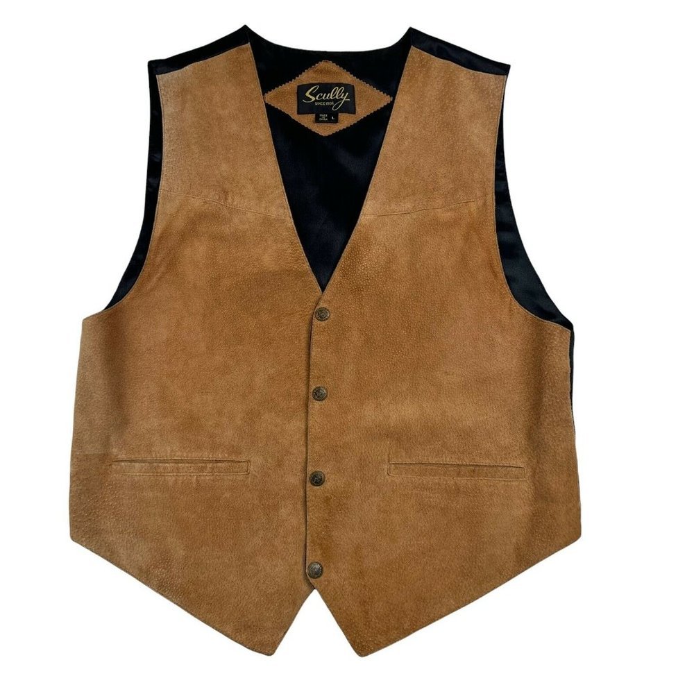 OLD-WEST STYLE Mens GAMBLER's VEST~SKULLY~TAN SUEDE LEATHER 2 POCKETS LARGE